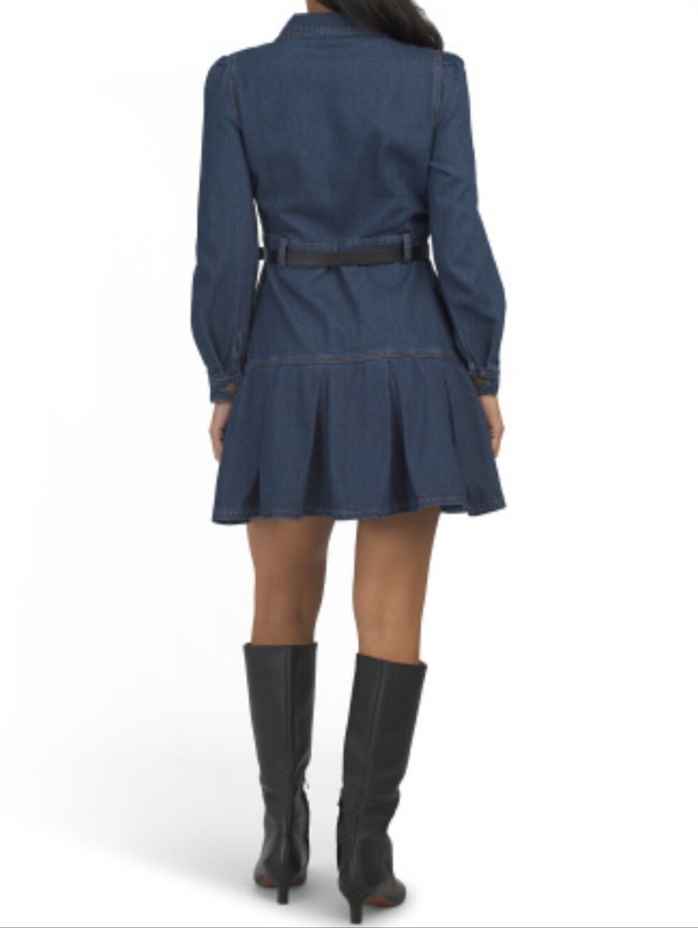 WD.NY Dark Blue Denim Long Sleeve Button-Front Dress with Belt NWT - Picture 5 of 6